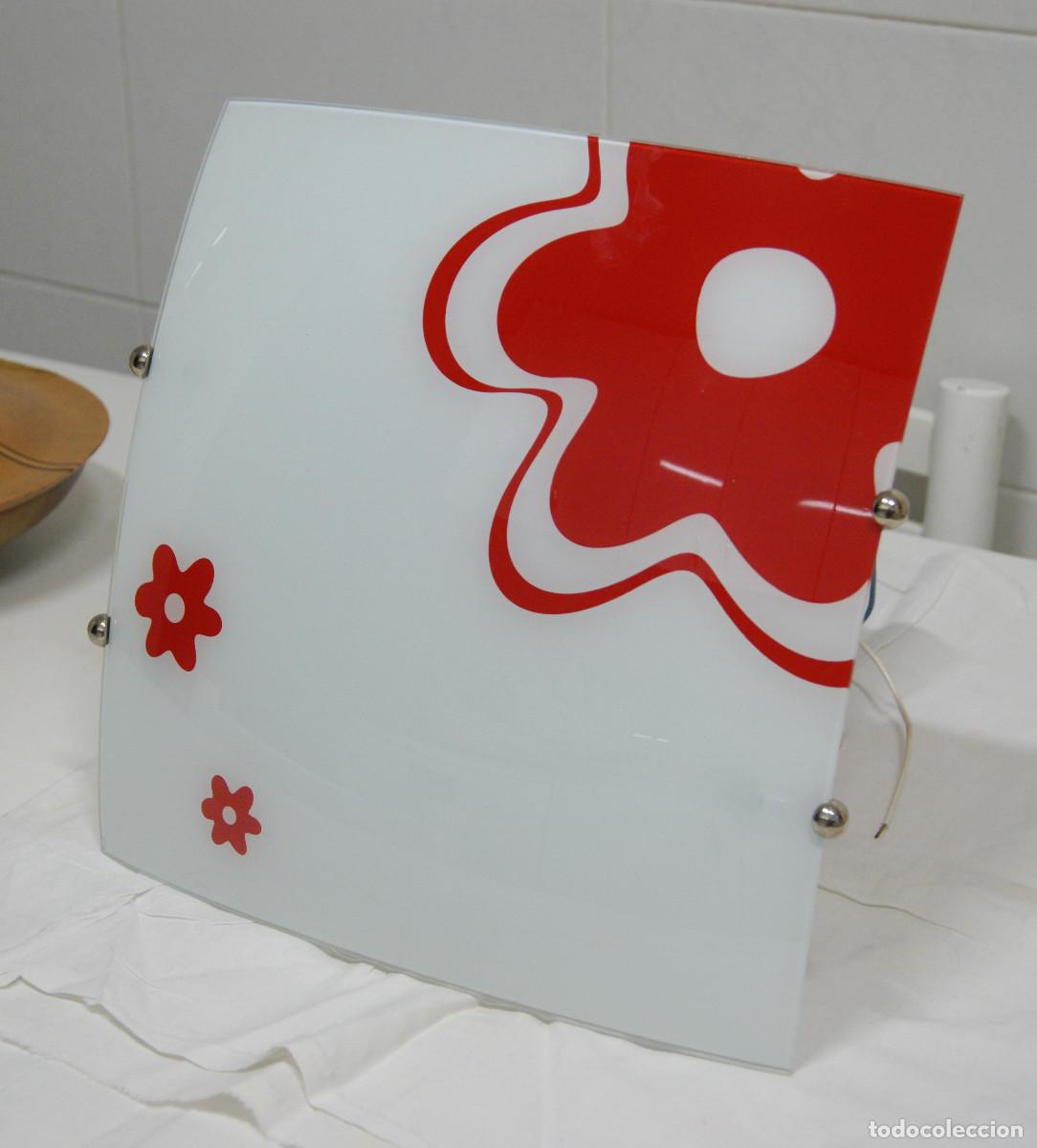 Vintage: aplique/plaf&oacute;n cromo, blanco, rojo y cristal - Foto 3