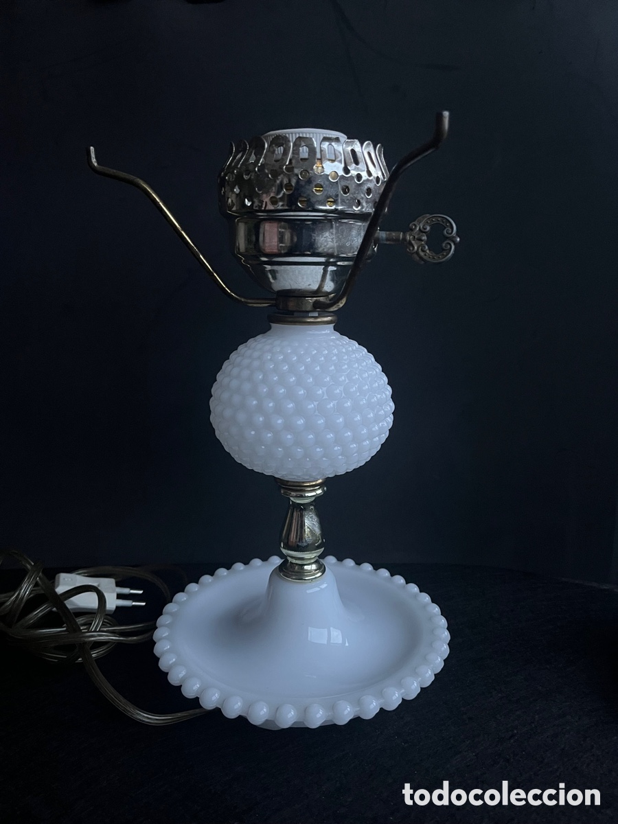 Vintage: Lampara Quinque opalina blanca electrificada - Foto 1