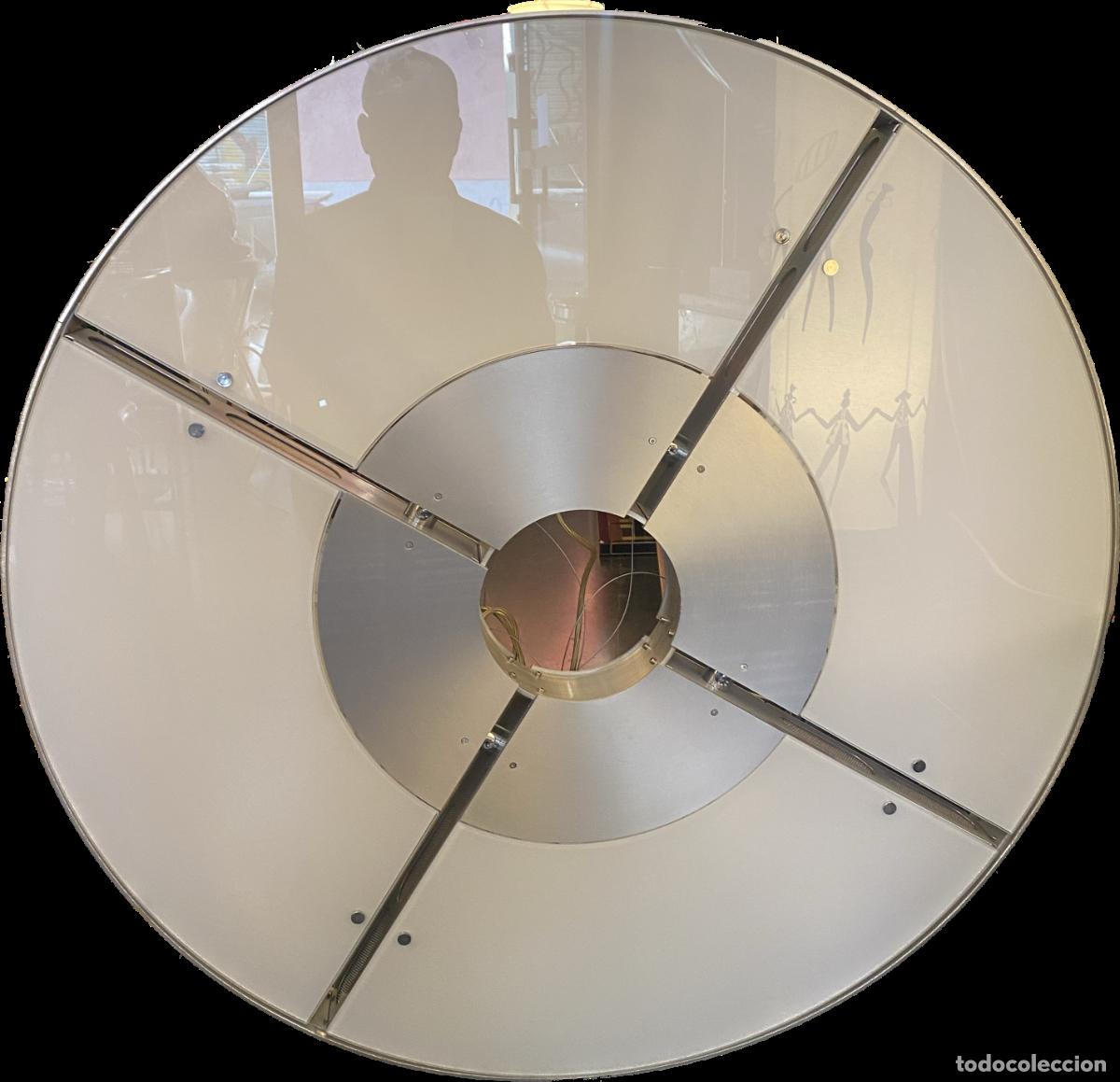 Vintage: GRAN LAMPARA DE TECHO OPALINA Y ACERO 100cm - Foto 4