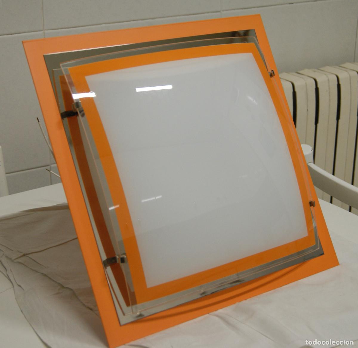 Vintage: aplique/plaf&oacute;n, naranja, cromo, blanco y cristal - Foto 2
