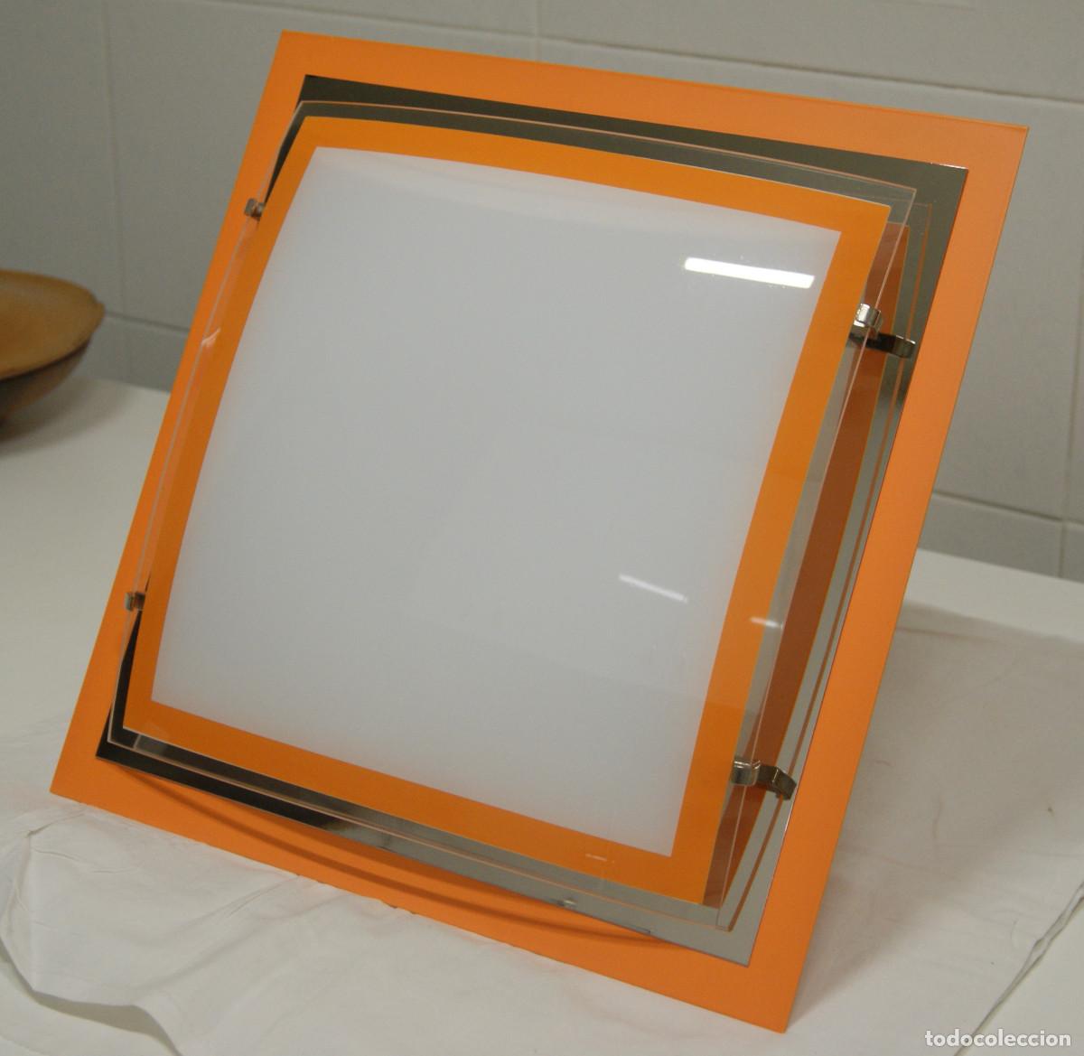 Vintage: aplique/plaf&oacute;n, naranja, cromo, blanco y cristal - Foto 3