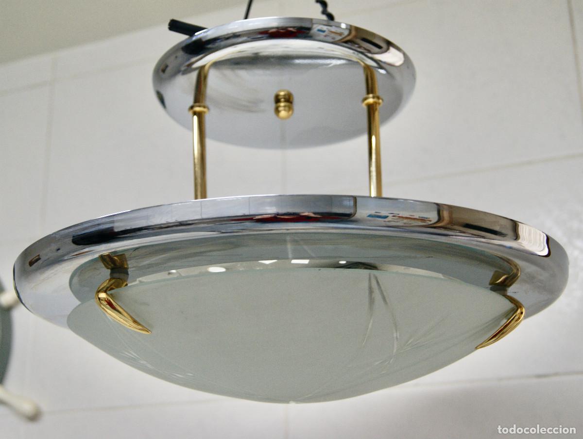 Vintage: L&aacute;mpara de techo, cromo, dorado y cristal - Foto 1