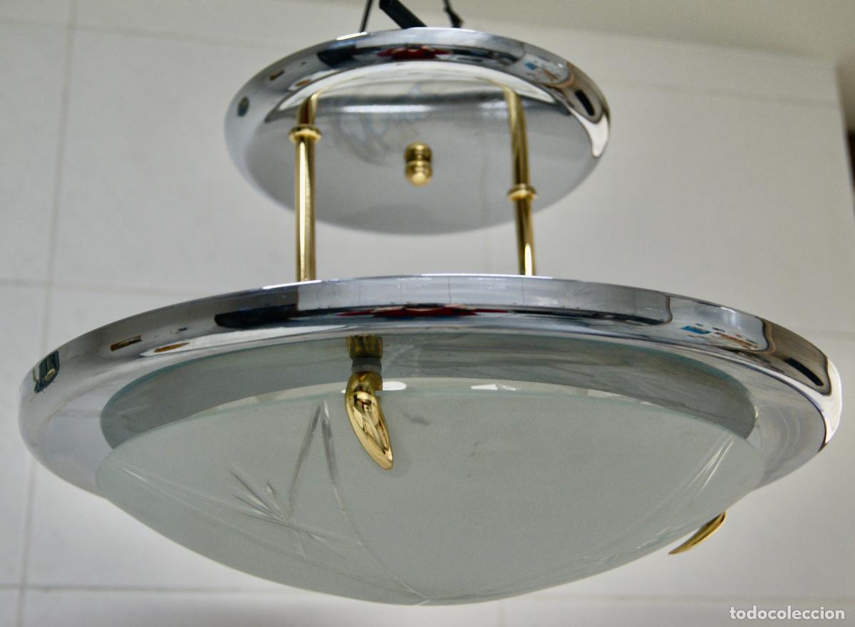 Vintage: L&aacute;mpara de techo, cromo, dorado y cristal - Foto 2