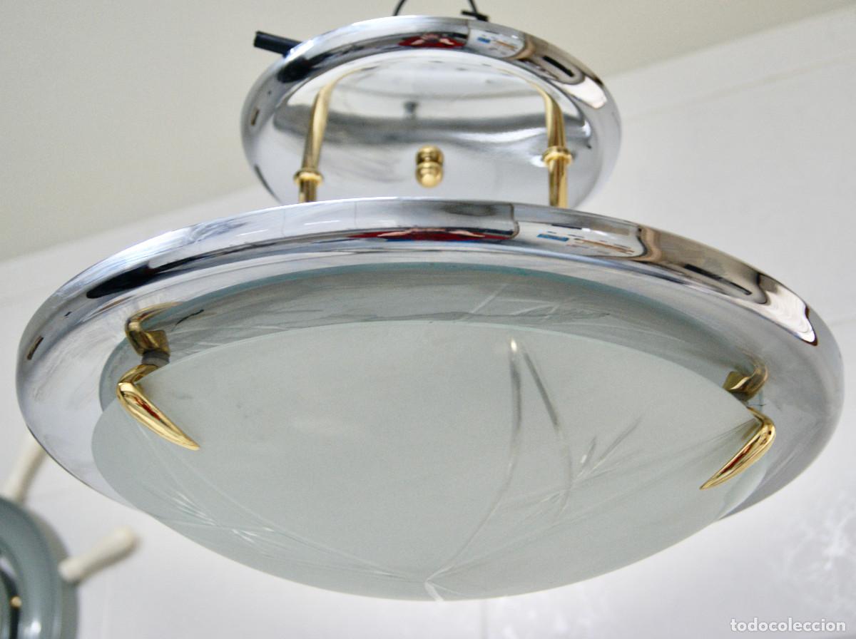 Vintage: L&aacute;mpara de techo, cromo, dorado y cristal - Foto 5