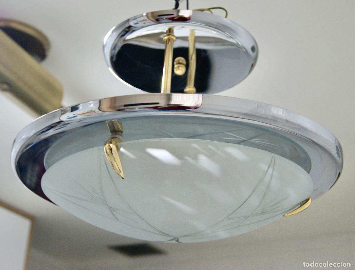 Vintage: L&aacute;mpara de techo, cromo, dorado y cristal - Foto 6