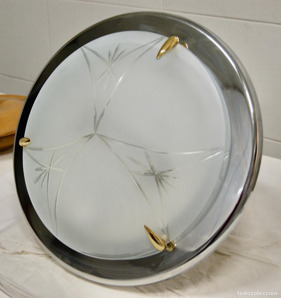 Vintage: aplique/plaf&oacute;n, cromo, dorado y cristal - Foto 3