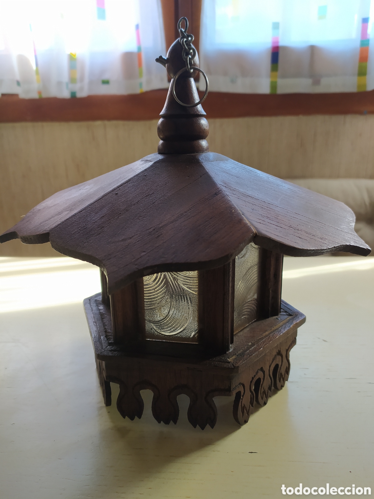 Vintage: Farol madera y cristal - Foto 1
