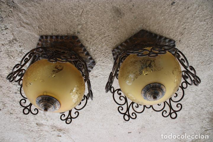 Vintage: pareja de lamparas de techo de forja - Foto 2