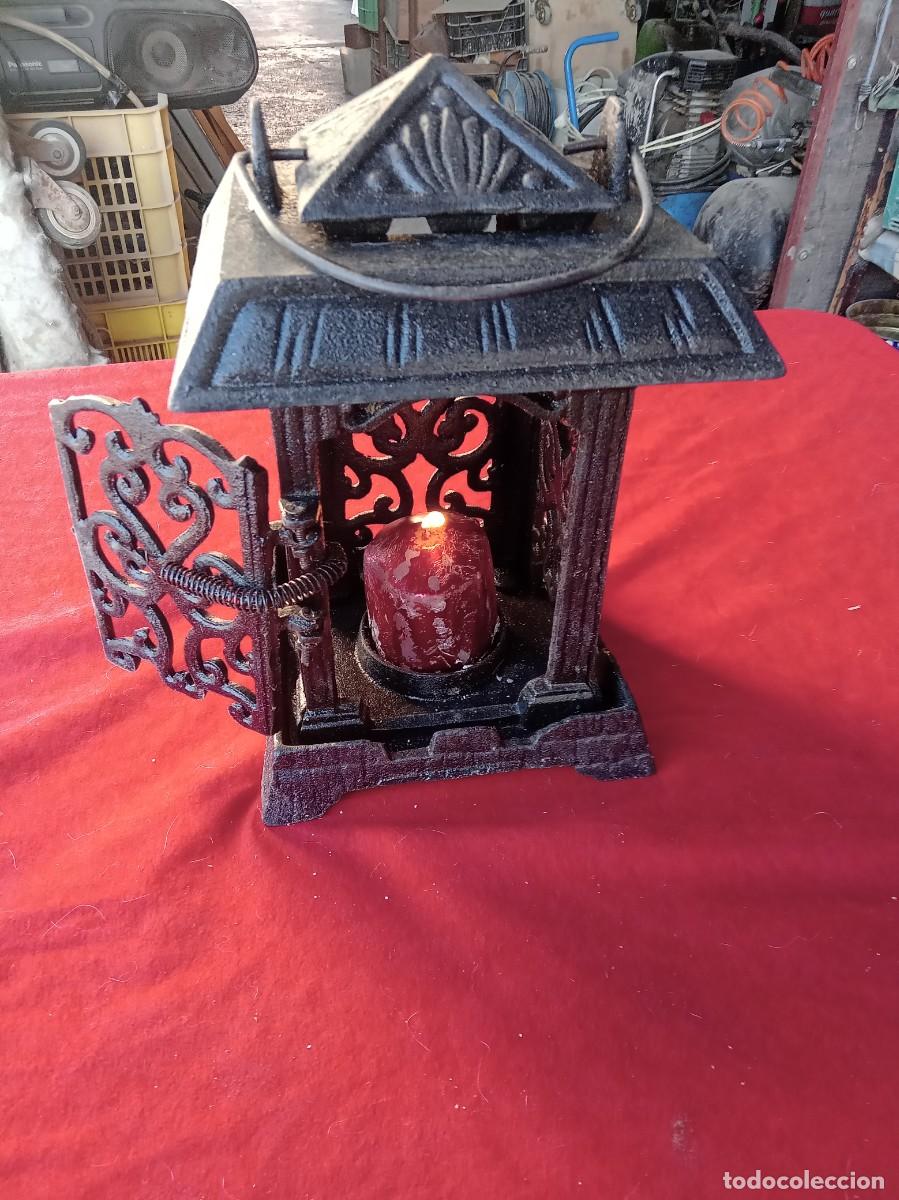 Vintage: FAROL DE HIERRO FUNDIDO PARA VELA - Foto 1
