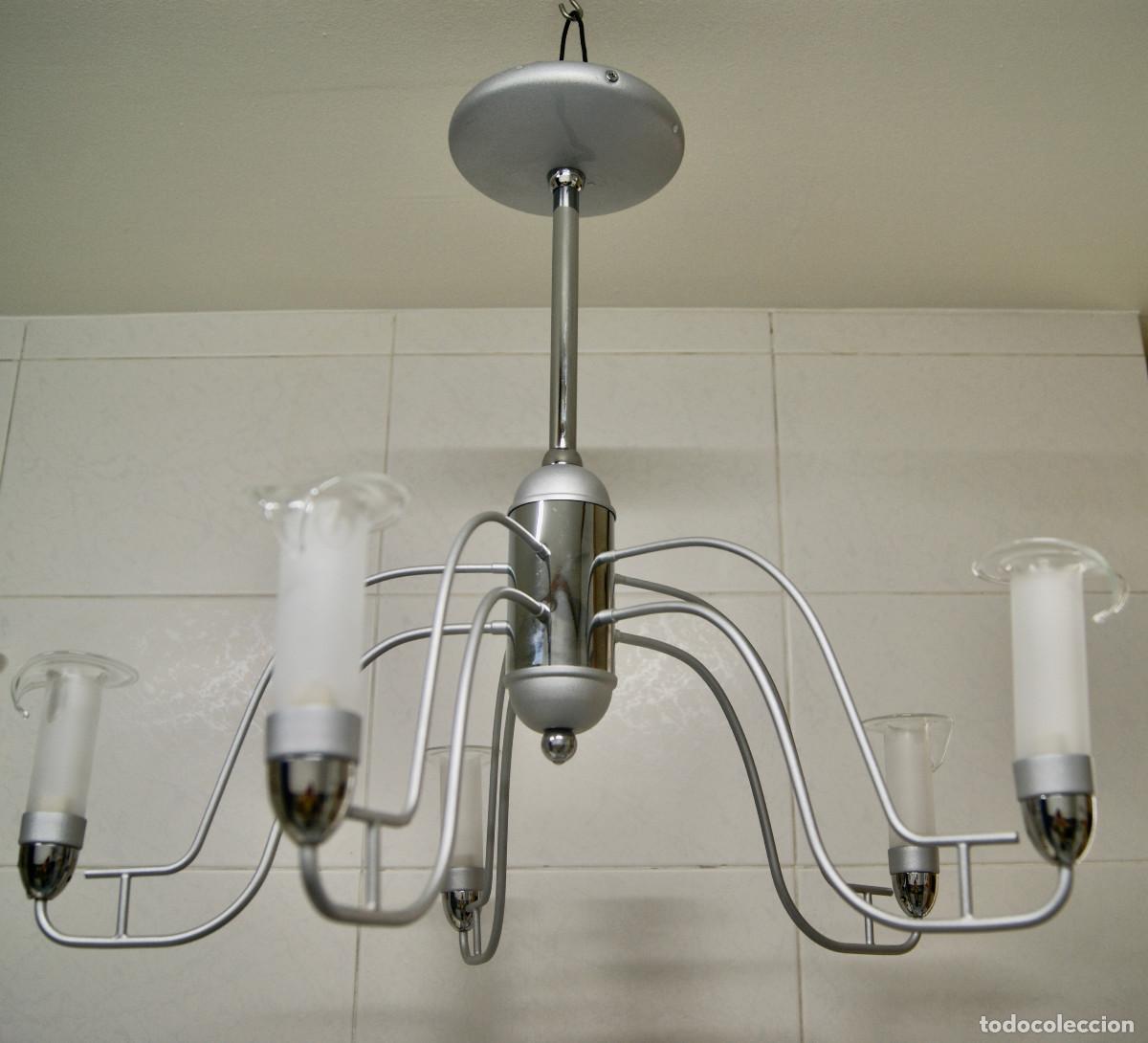 Vintage: L&aacute;mpara de techo, gris, cromo y cristal - Foto 1