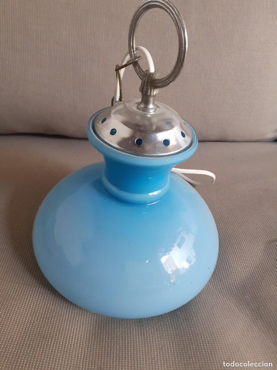 Vintage: Lampara techo opalina azul - Foto 1