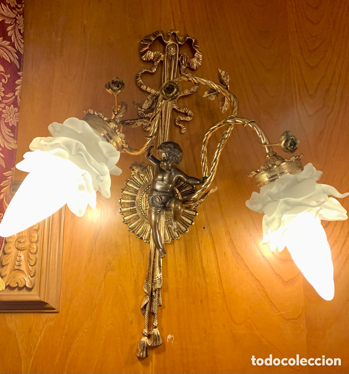 Vintage: Conjunto de l&aacute;mparas de bronce con ba&ntilde;o de oro - Foto 2