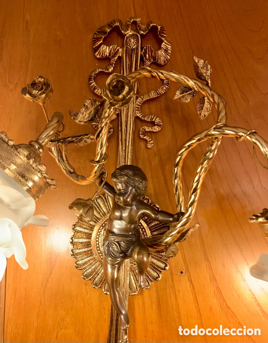 Vintage: Conjunto de l&aacute;mparas de bronce con ba&ntilde;o de oro - Foto 8