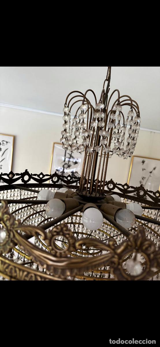 Vintage: L&aacute;mpara de bronce con l&aacute;grimas de Cristal - Foto 1
