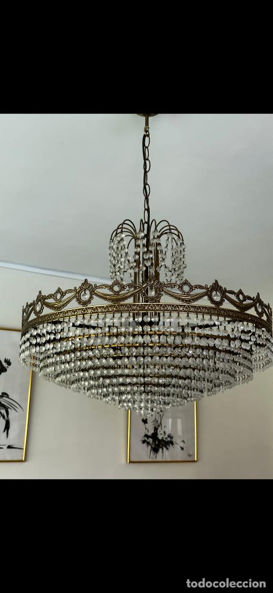 Vintage: L&aacute;mpara de bronce con l&aacute;grimas de Cristal - Foto 2