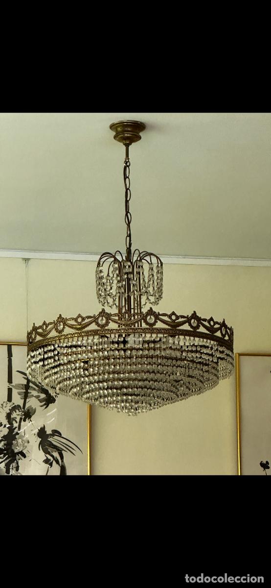 Vintage: L&aacute;mpara de bronce con l&aacute;grimas de Cristal - Foto 4