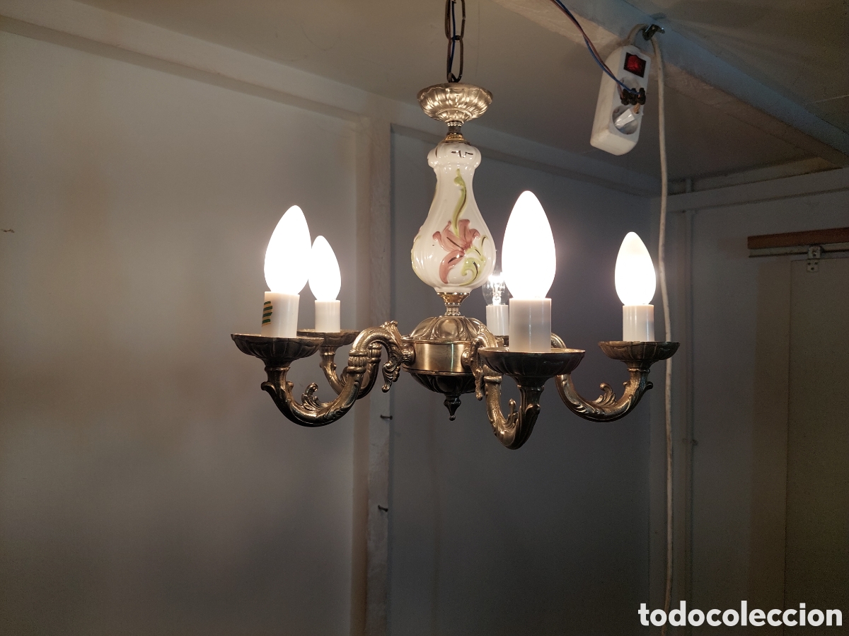 Vintage: Lampara de bronce porcela - Foto 2
