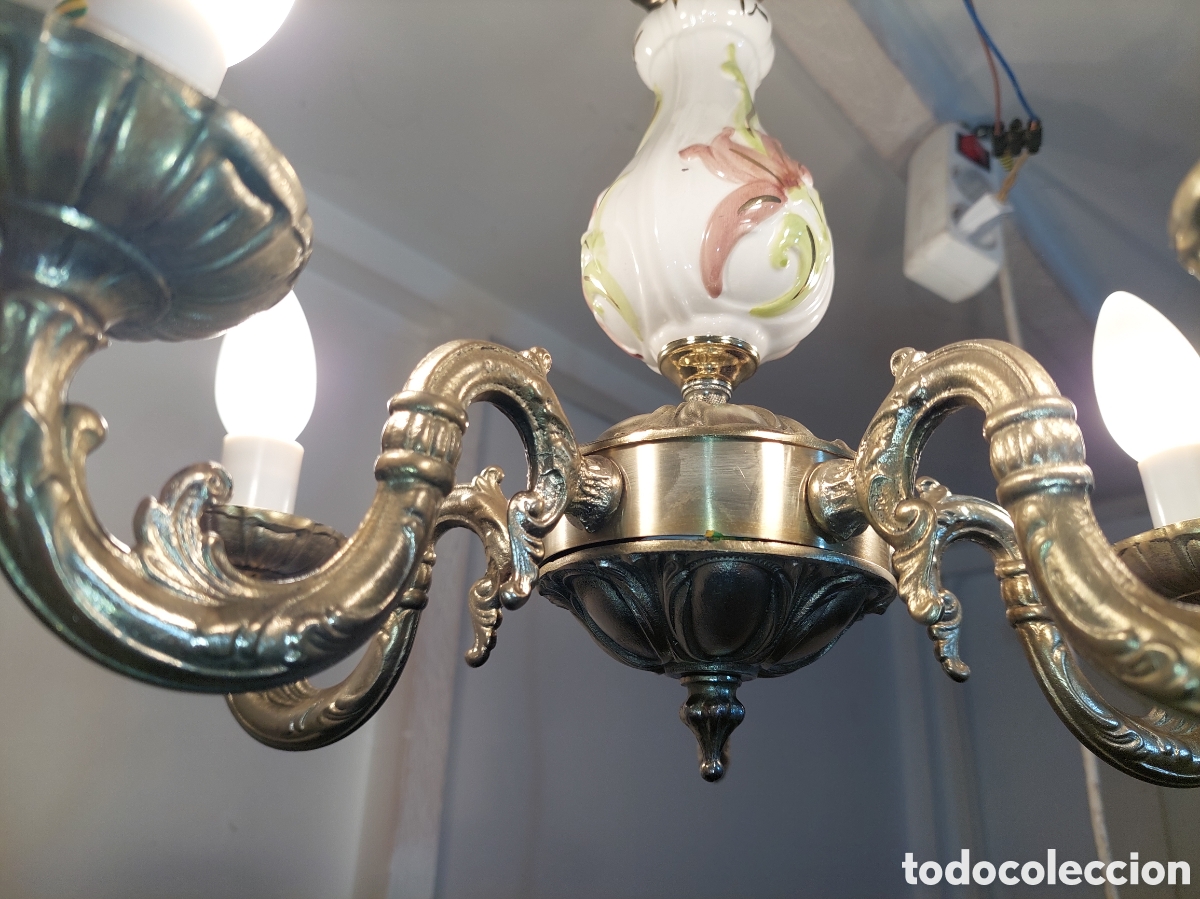 Vintage: Lampara de bronce porcela - Foto 4