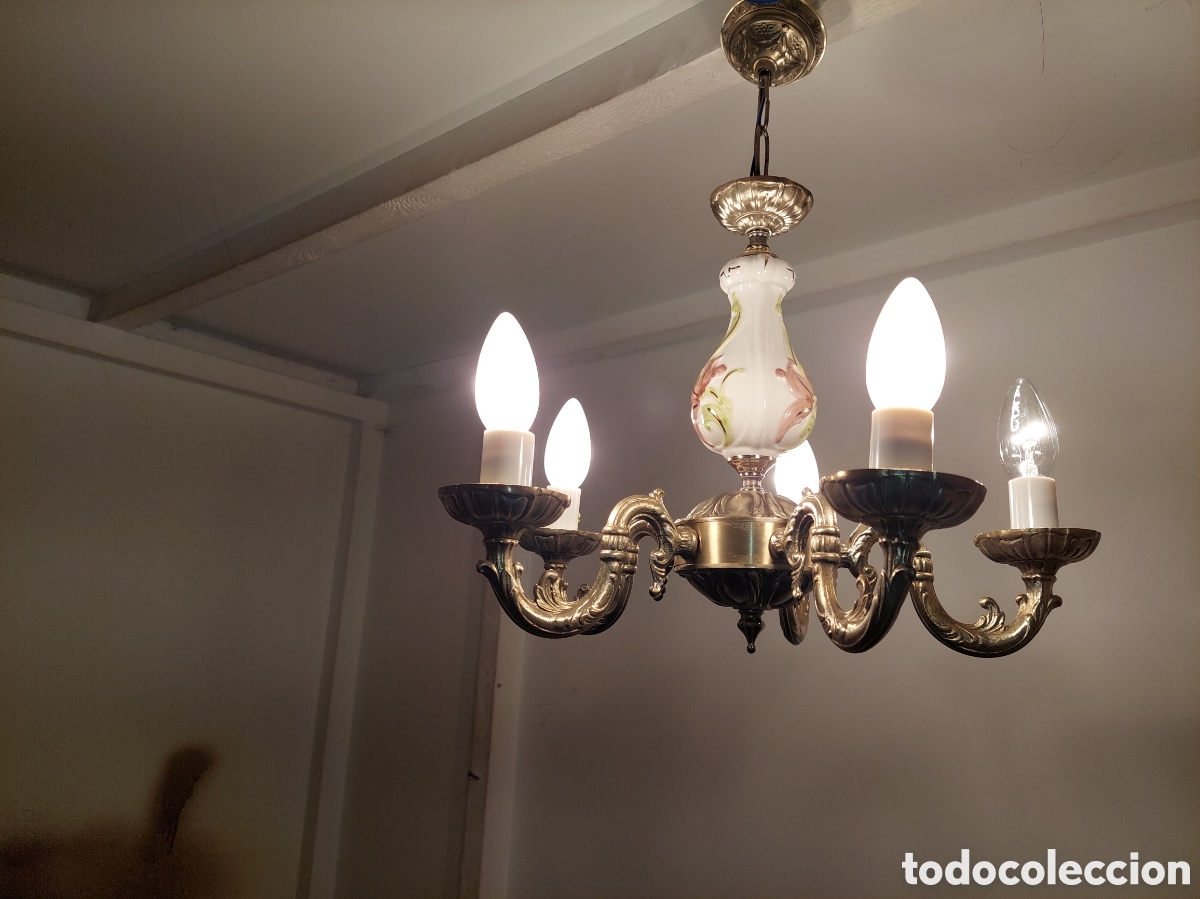 Vintage: Lampara de bronce porcela - Foto 7