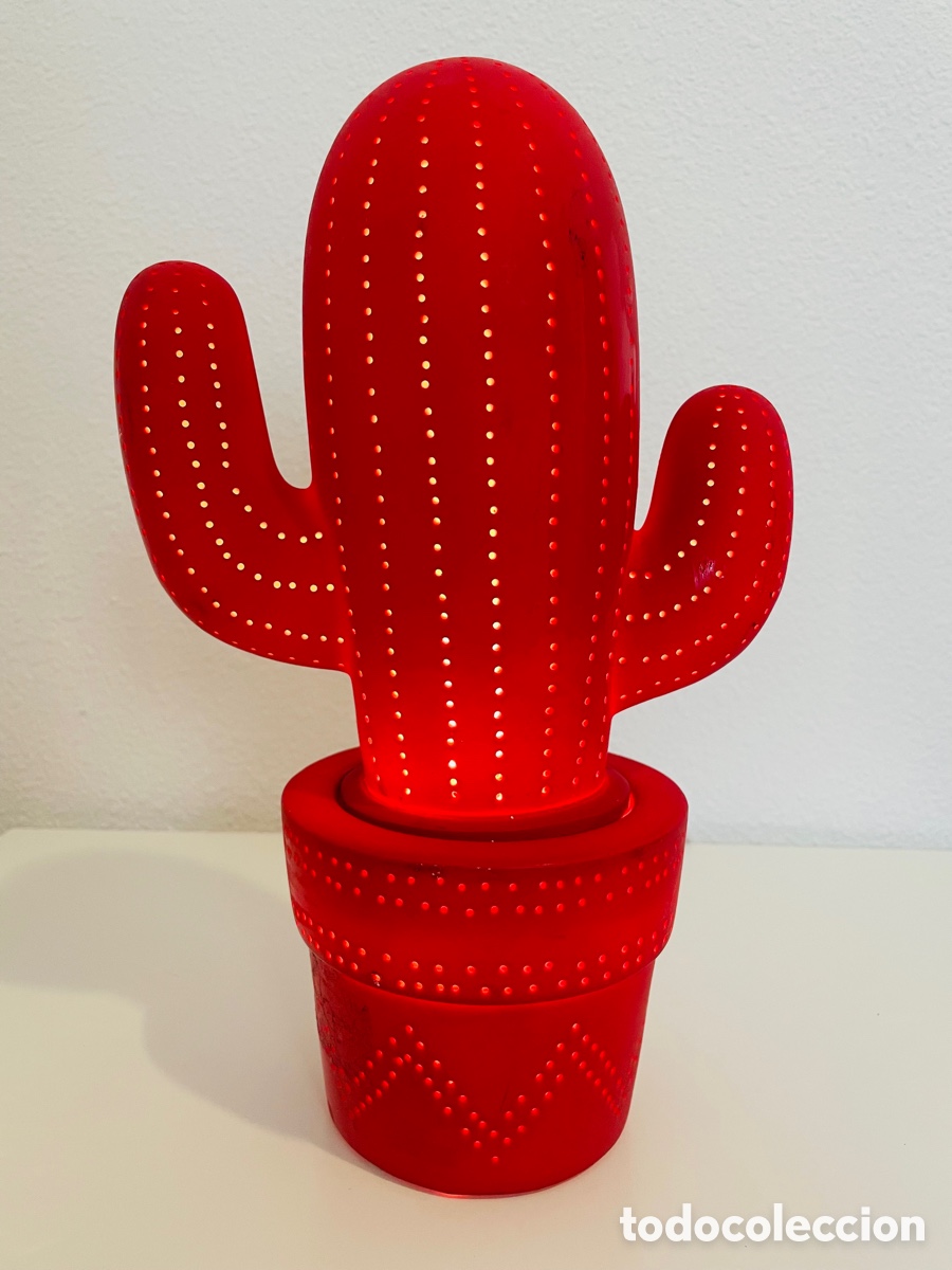 Vintage: L&aacute;mpara Cactus porcelana roja - Foto 2