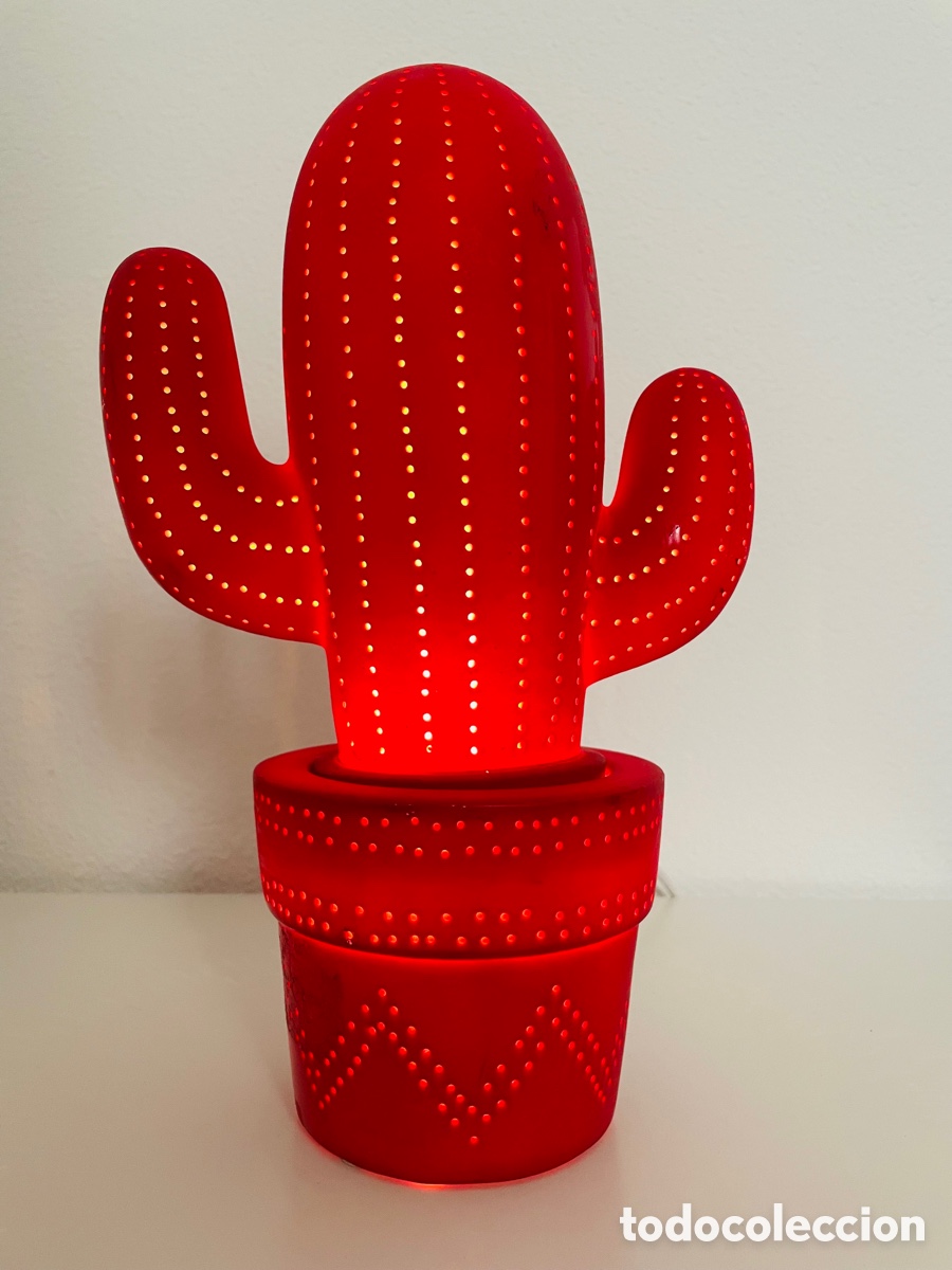 Vintage: L&aacute;mpara Cactus porcelana roja - Foto 3
