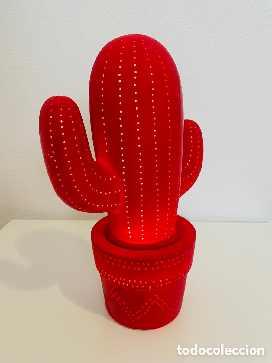 Vintage: L&aacute;mpara Cactus porcelana roja - Foto 4