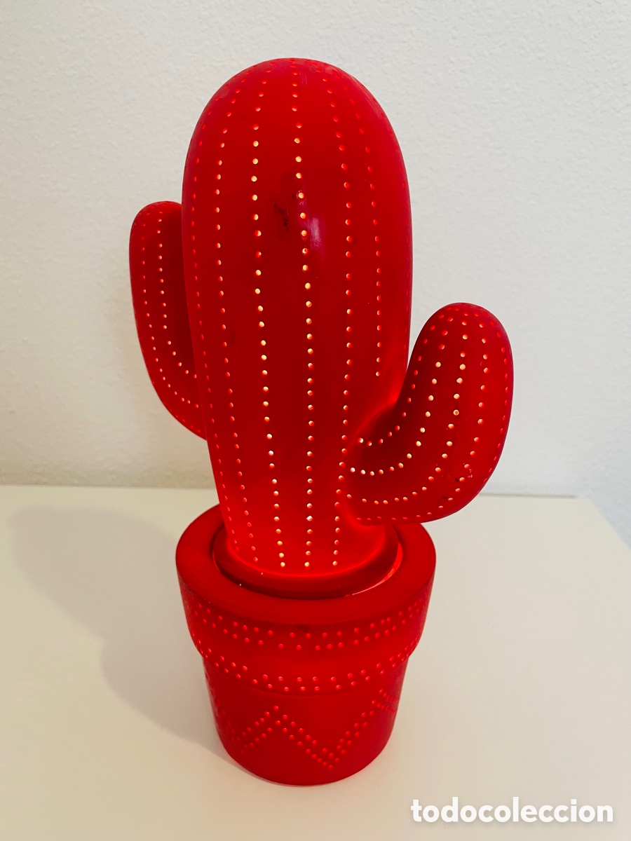 Vintage: L&aacute;mpara Cactus porcelana roja - Foto 5