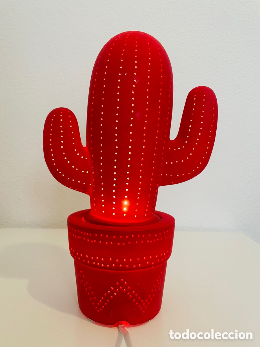 Vintage: L&aacute;mpara Cactus porcelana roja - Foto 6