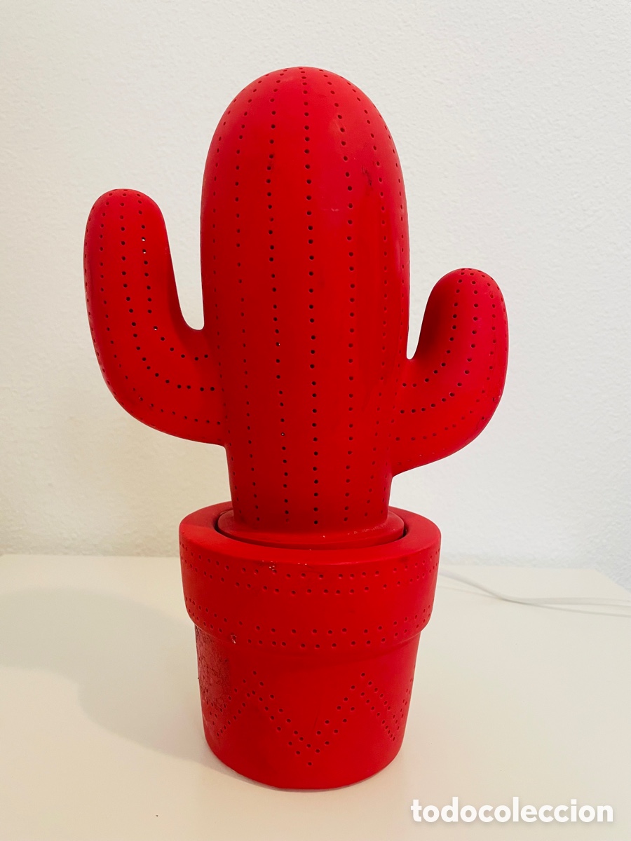 Vintage: L&aacute;mpara Cactus porcelana roja - Foto 7