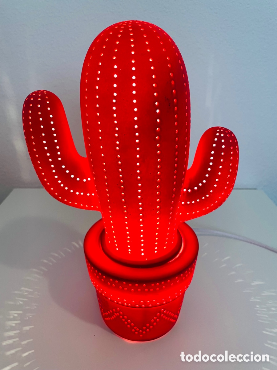 Vintage: L&aacute;mpara Cactus porcelana roja - Foto 11