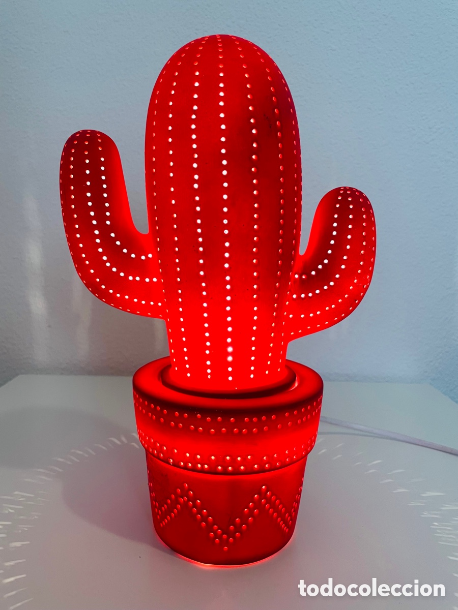 Vintage: L&aacute;mpara Cactus porcelana roja - Foto 1