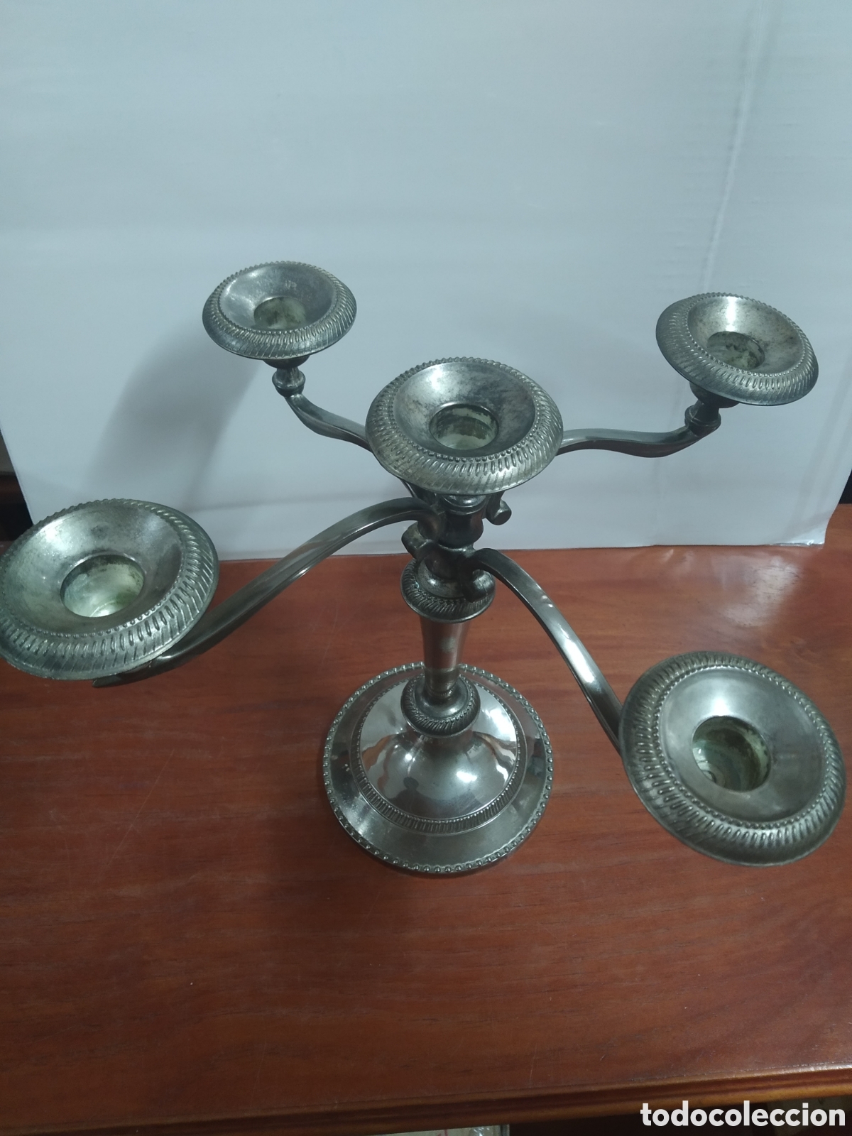 Vintage: CANDELABRO DE 5 BRAZOS DE ALPACA - Foto 2