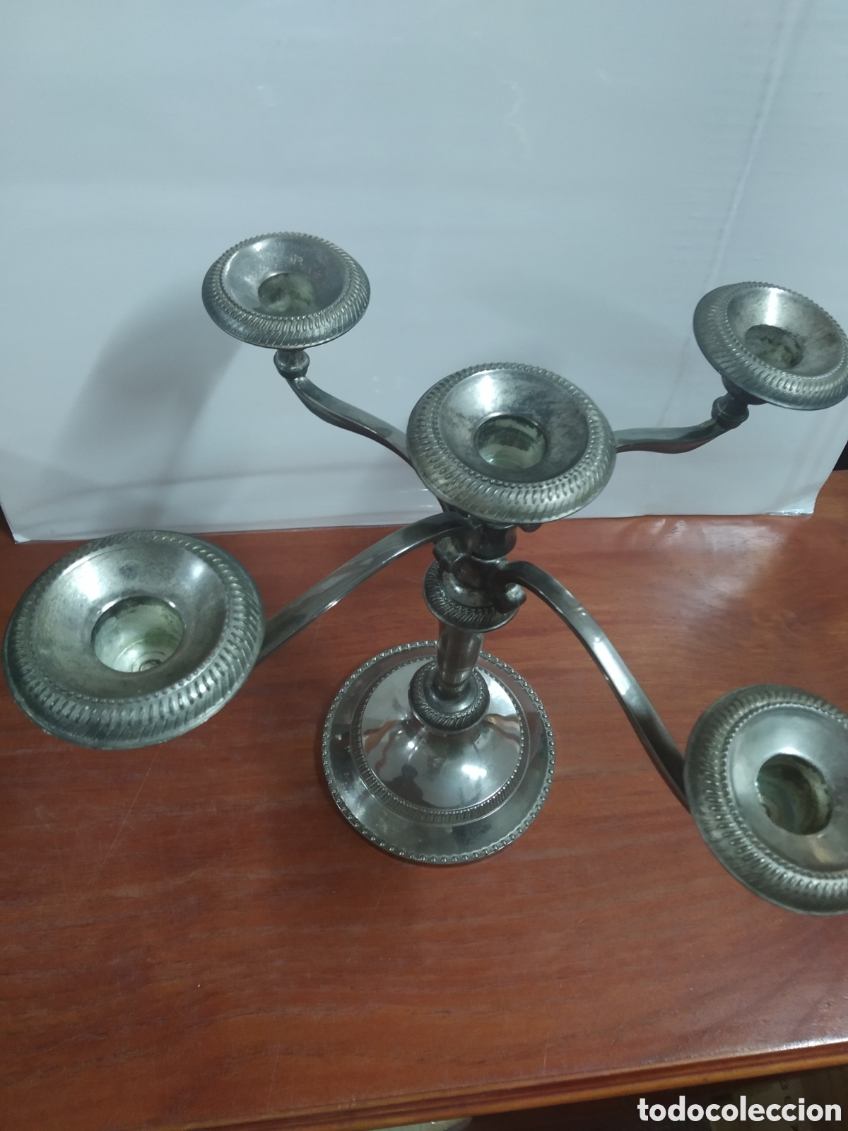 Vintage: CANDELABRO DE 5 BRAZOS DE ALPACA - Foto 3