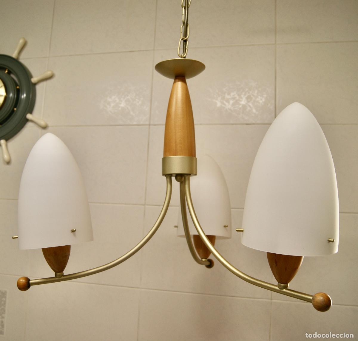 Vintage: L&aacute;mpara de techo, madera, oro mate y cristal - Foto 1
