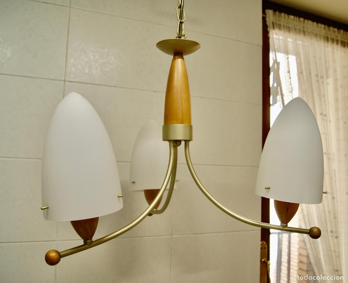 Vintage: L&aacute;mpara de techo, madera, oro mate y cristal - Foto 2