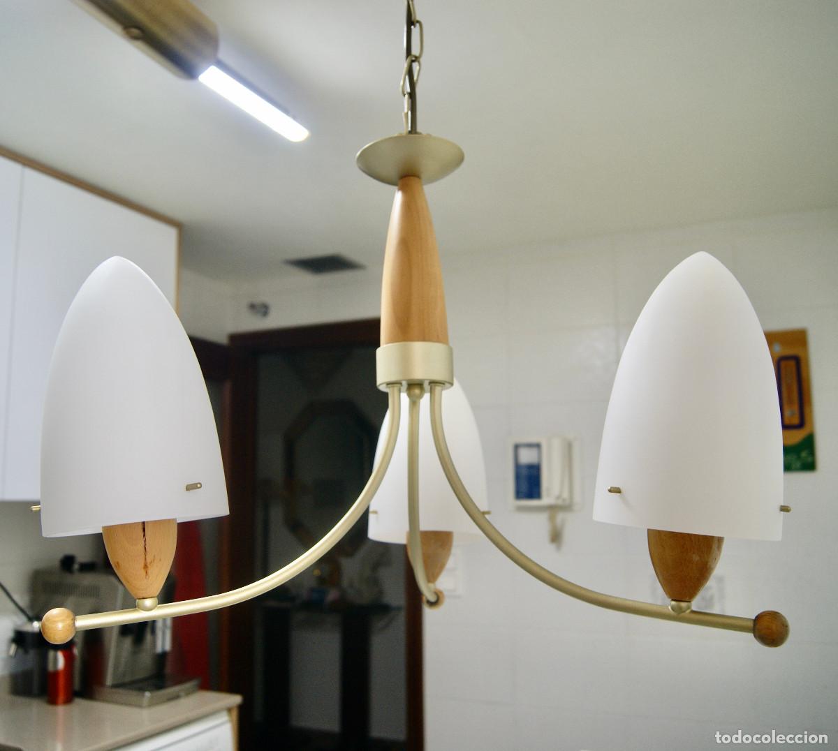 Vintage: L&aacute;mpara de techo, madera, oro mate y cristal - Foto 3