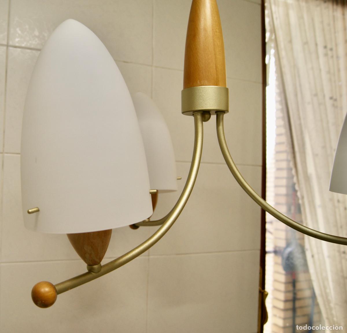 Vintage: L&aacute;mpara de techo, madera, oro mate y cristal - Foto 4