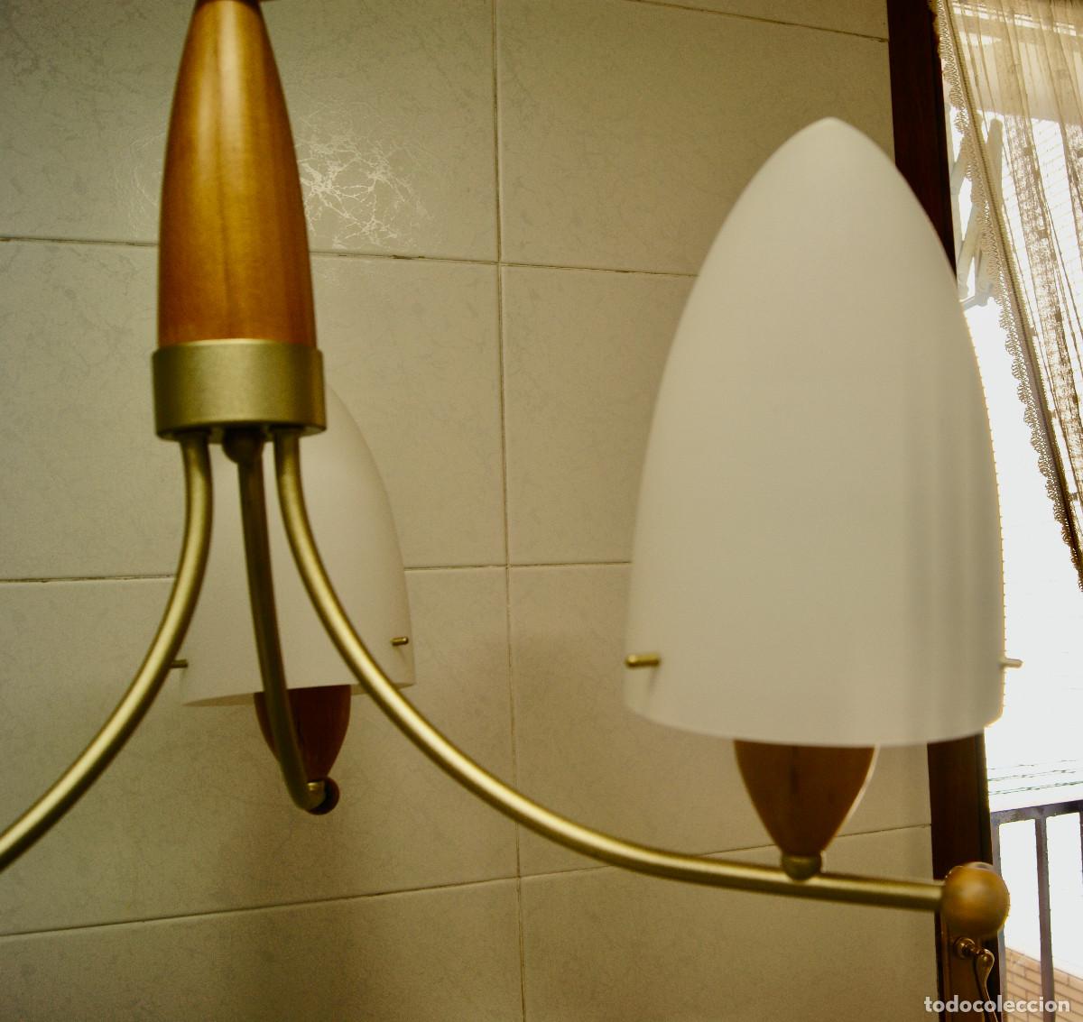 Vintage: L&aacute;mpara de techo, madera, oro mate y cristal - Foto 5