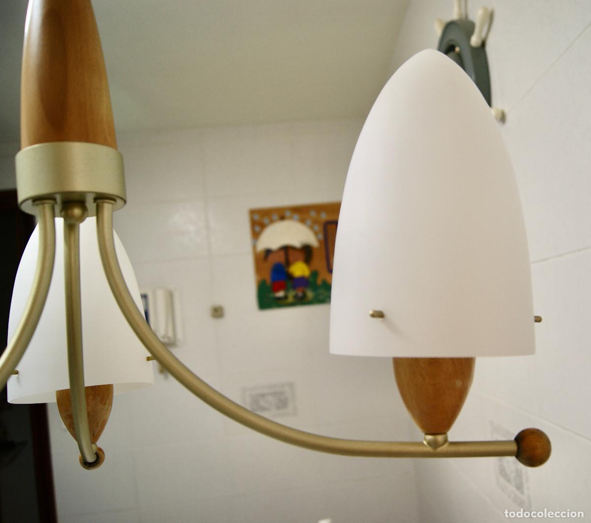 Vintage: L&aacute;mpara de techo, madera, oro mate y cristal - Foto 6