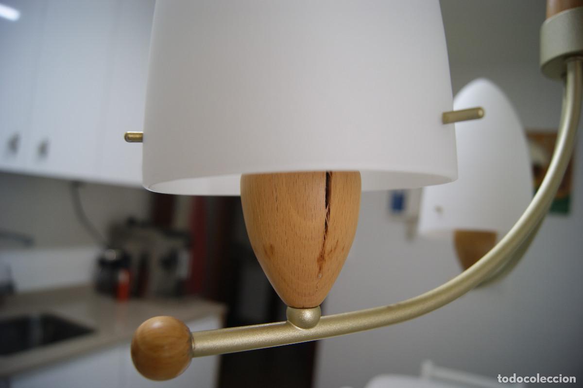 Vintage: L&aacute;mpara de techo, madera, oro mate y cristal - Foto 7