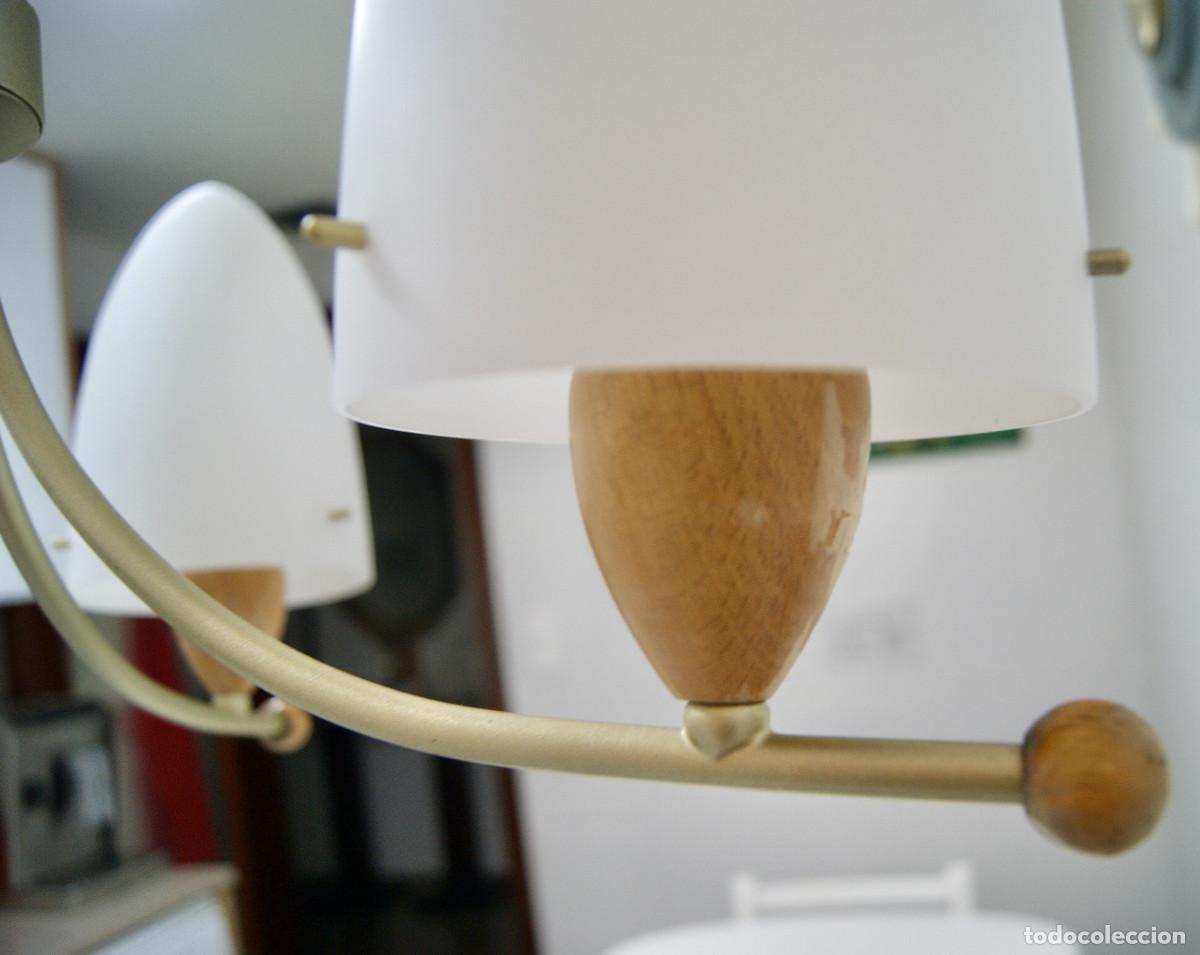 Vintage: L&aacute;mpara de techo, madera, oro mate y cristal - Foto 8