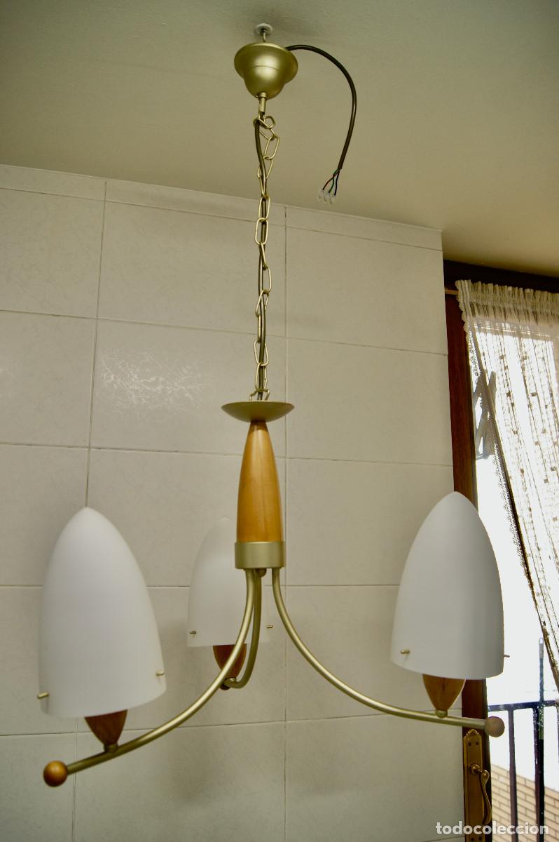 Vintage: L&aacute;mpara de techo, madera, oro mate y cristal - Foto 19
