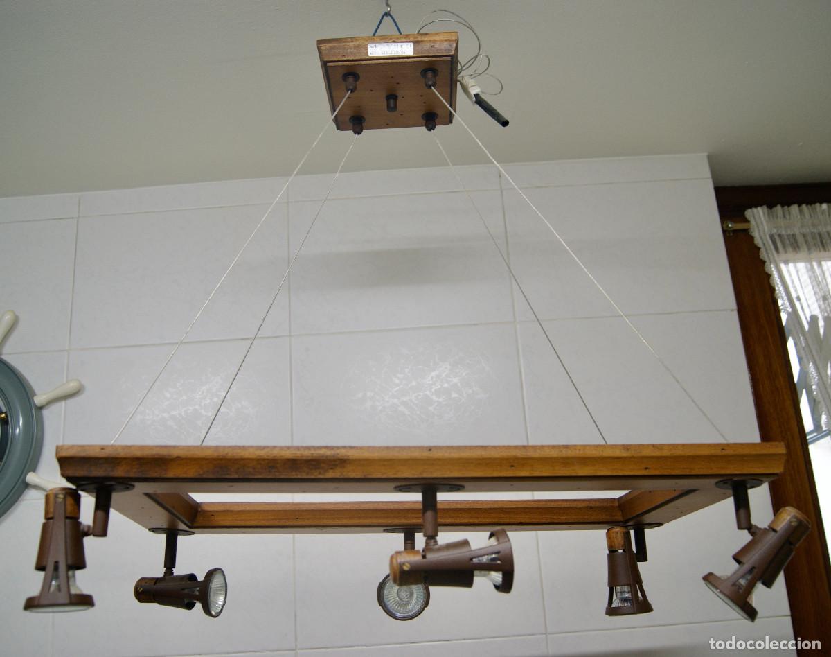 Vintage: L&aacute;mpara de techo, madera y forja marr&oacute;n - Foto 3