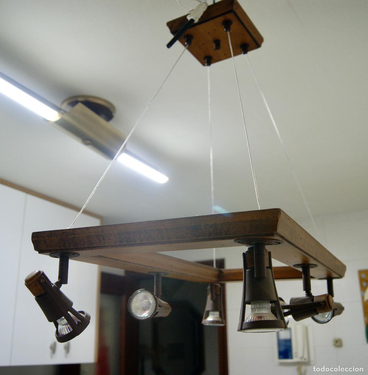 Vintage: L&aacute;mpara de techo, madera y forja marr&oacute;n - Foto 4