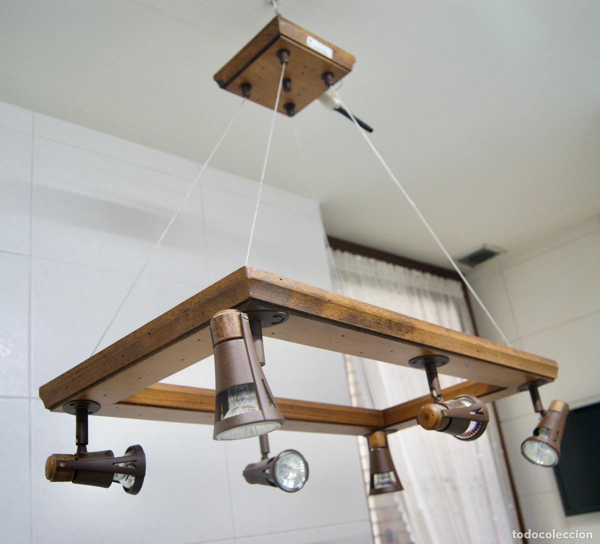 Vintage: L&aacute;mpara de techo, madera y forja marr&oacute;n - Foto 5
