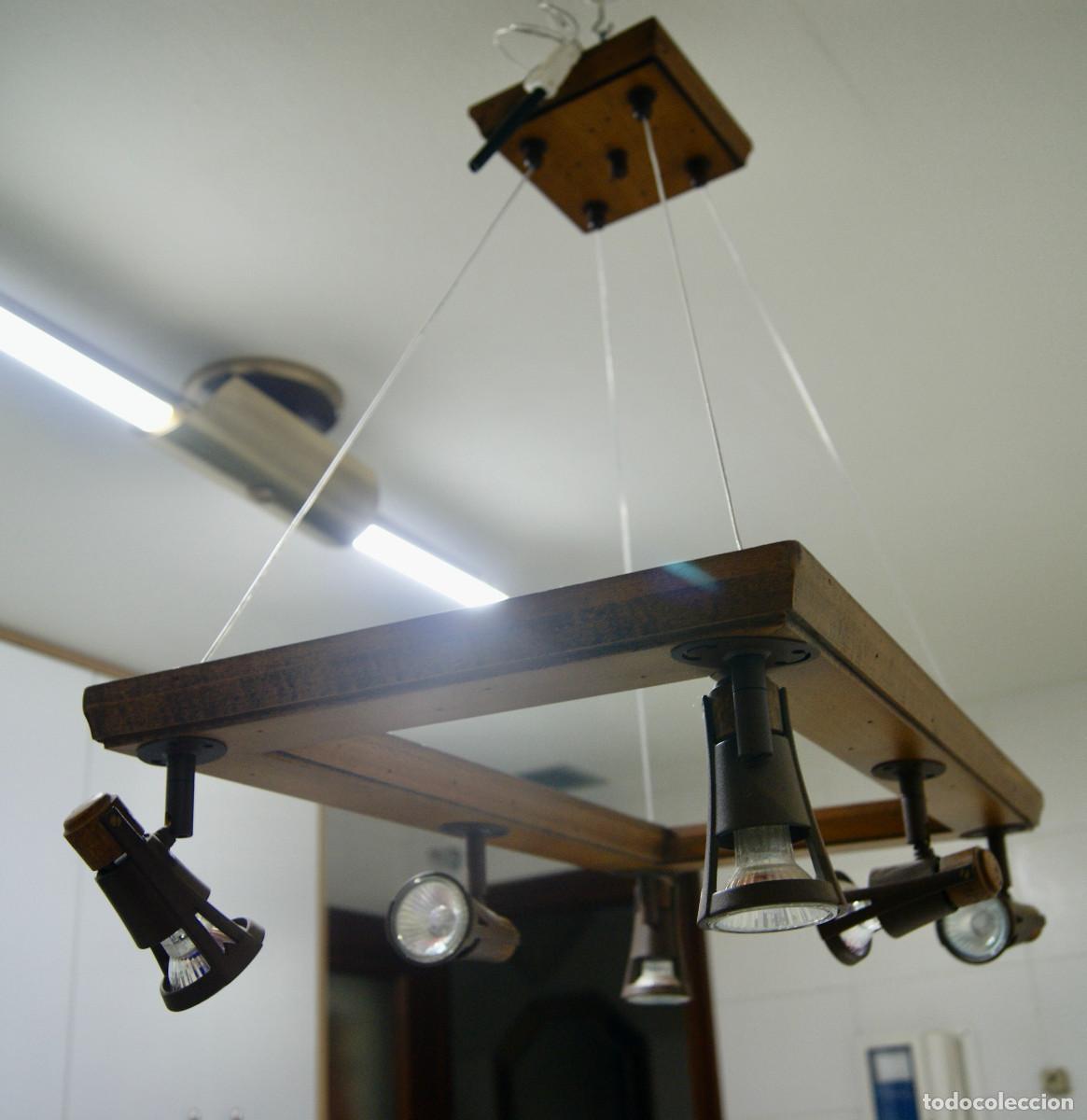 Vintage: L&aacute;mpara de techo, madera y forja marr&oacute;n - Foto 6