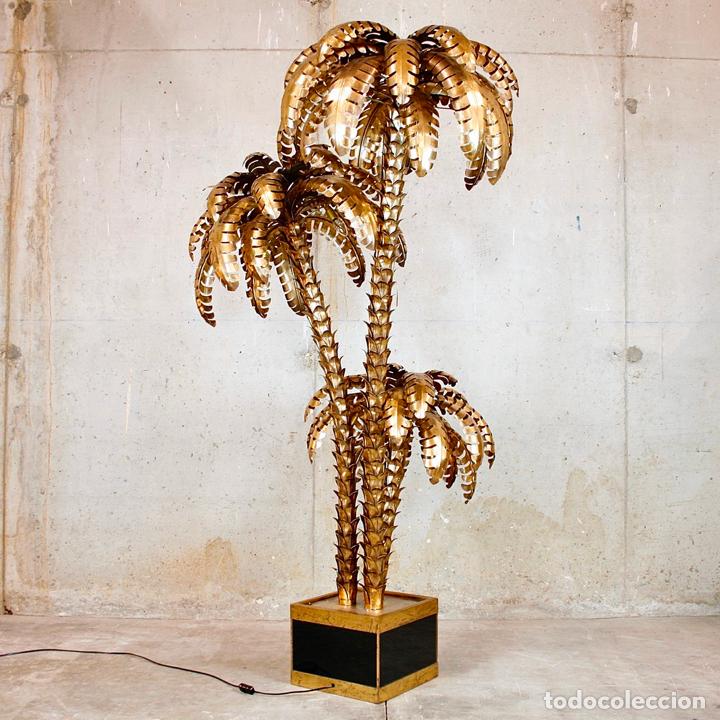 Vintage: L&Aacute;MPARA PIE TRIPLE PALMERA TIPO MAISON JANSEN - Foto 2