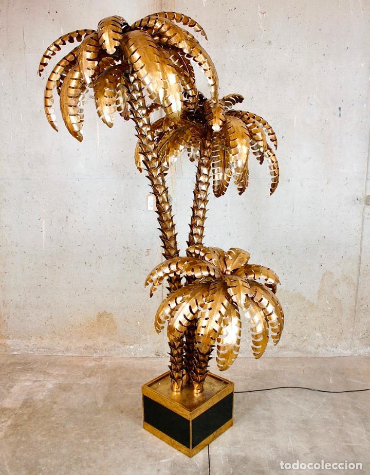 Vintage: L&Aacute;MPARA PIE TRIPLE PALMERA TIPO MAISON JANSEN - Foto 6