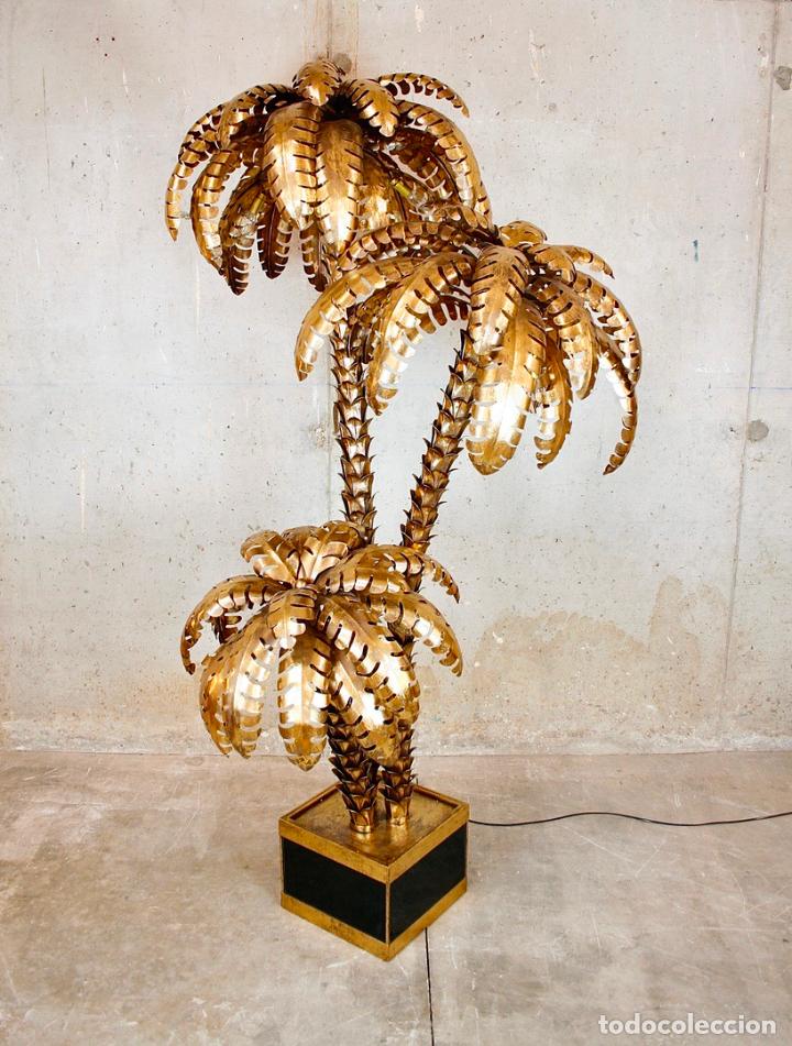 Vintage: L&Aacute;MPARA PIE TRIPLE PALMERA TIPO MAISON JANSEN - Foto 7