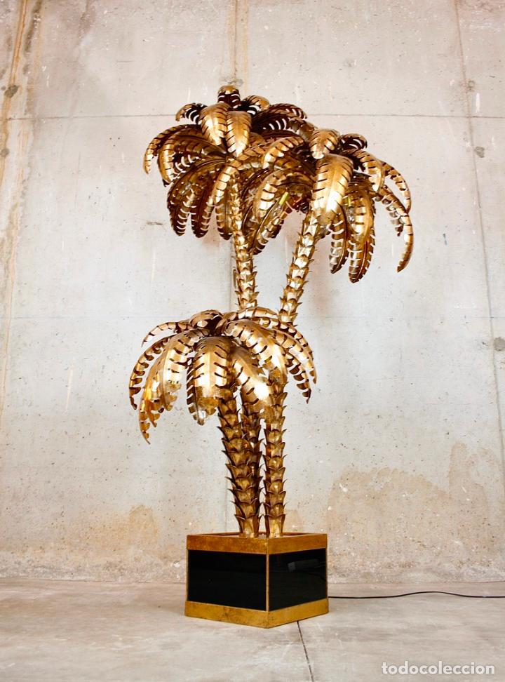 Vintage: L&Aacute;MPARA PIE TRIPLE PALMERA TIPO MAISON JANSEN - Foto 9